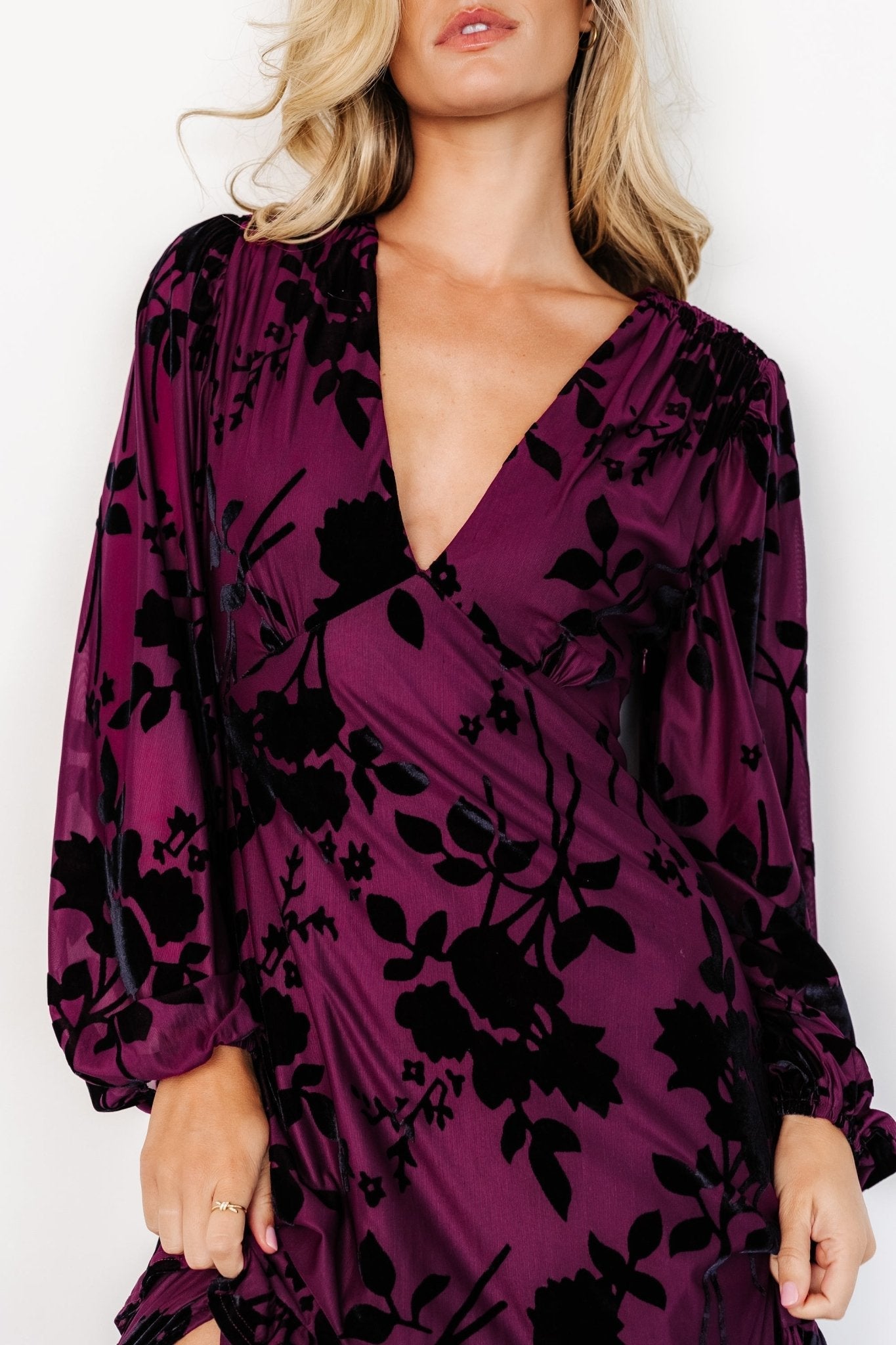 Liana Velvet Embossed Maxi Dress | Baltic Born Mulberry
