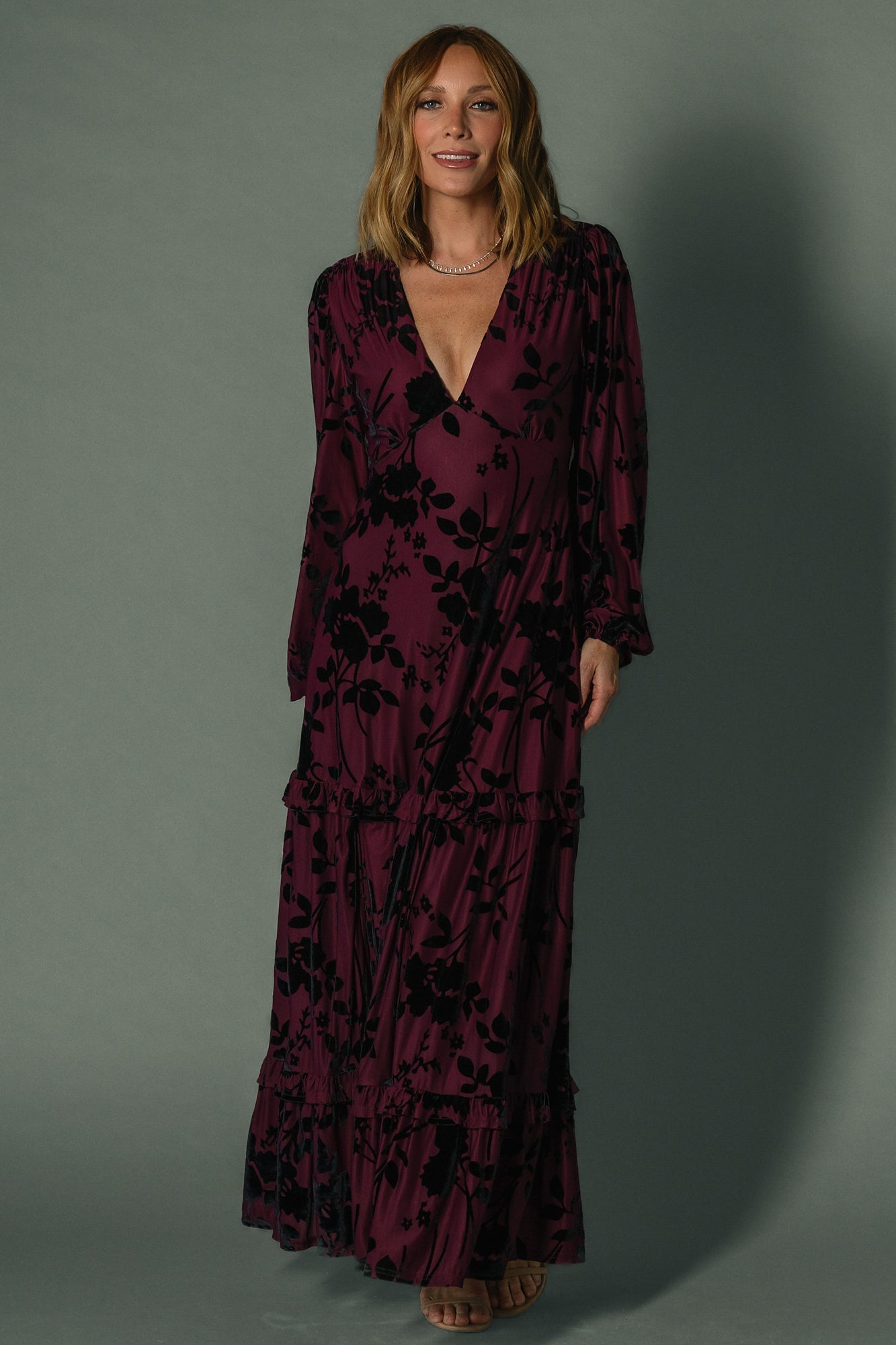 Liana Velvet Embossed Maxi Dress | Baltic Born Mulberry