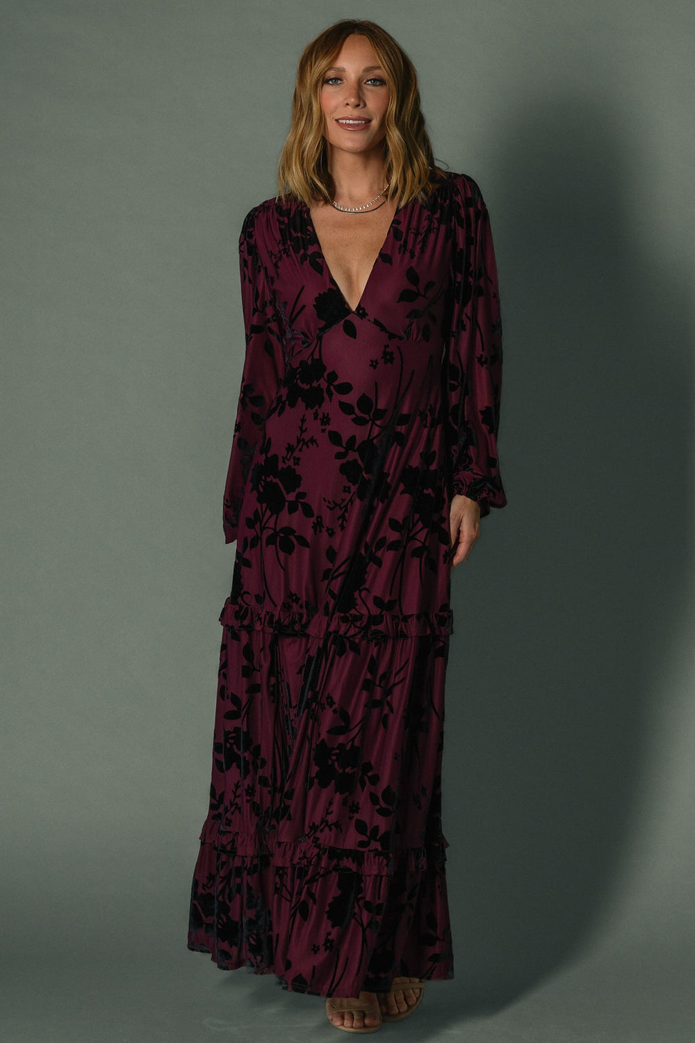 Liana Velvet Embossed Maxi Dress | Baltic Born Mulberry