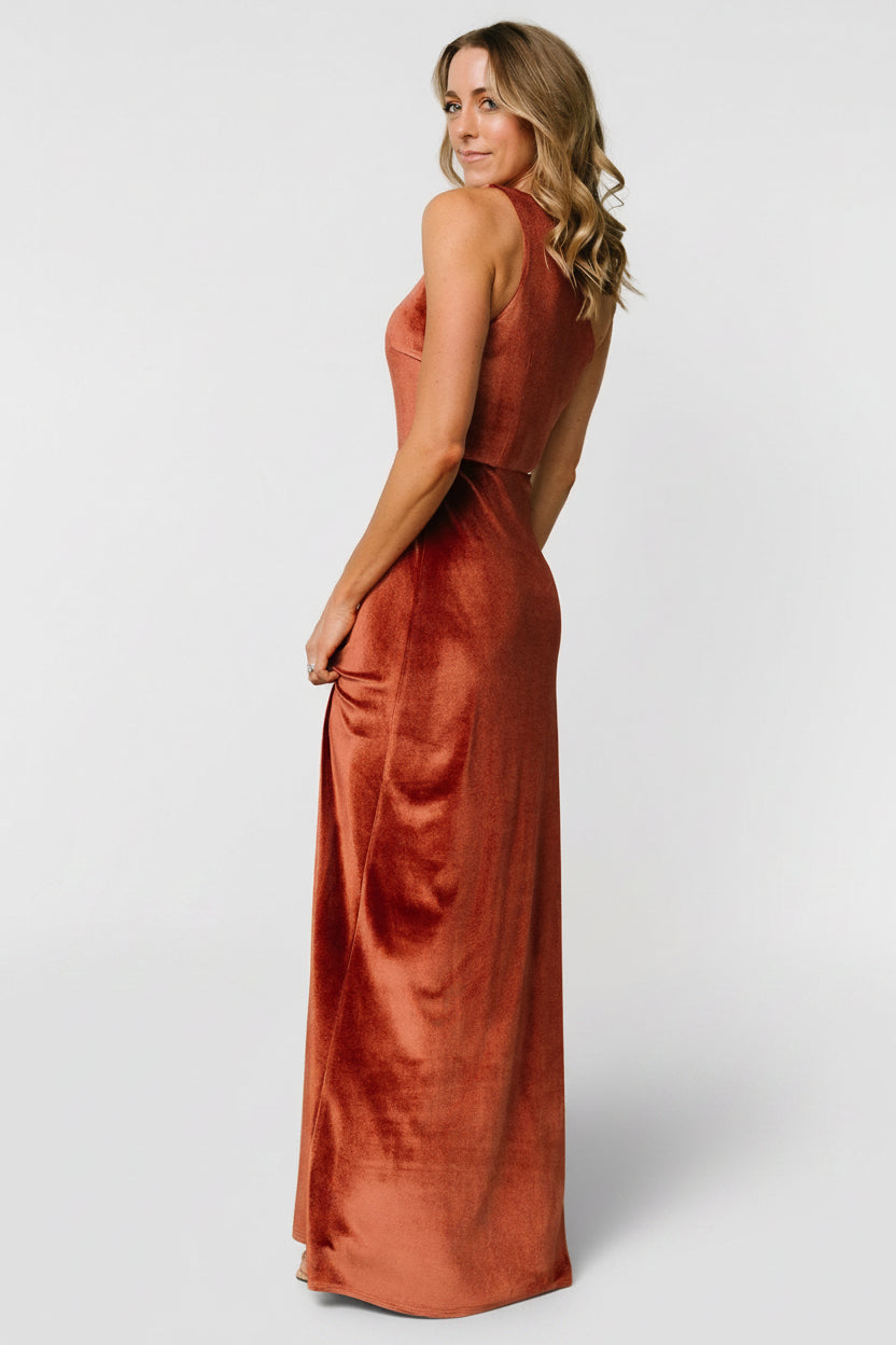 Tatiana Velvet One Shoulder Maxi Dress | Baltic Born Cinnamon