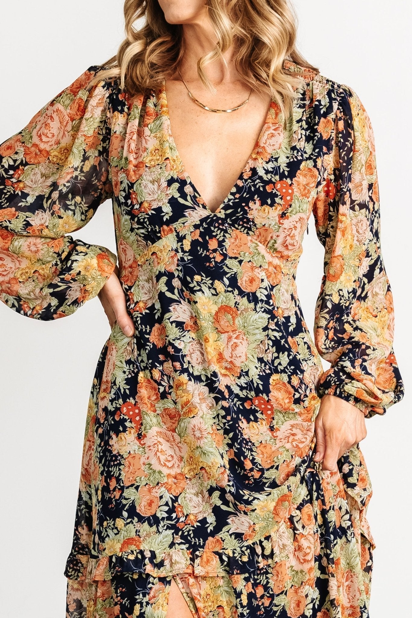 Bowman Deep V Maxi Dress | Baltic Born Navy Floral