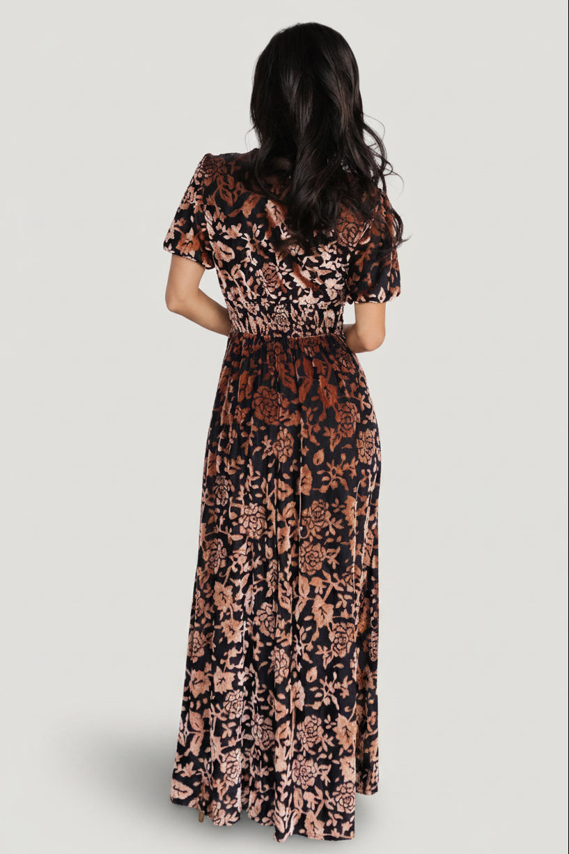 Leslie Velvet Maxi Dress | Baltic Born Black + Bronze
