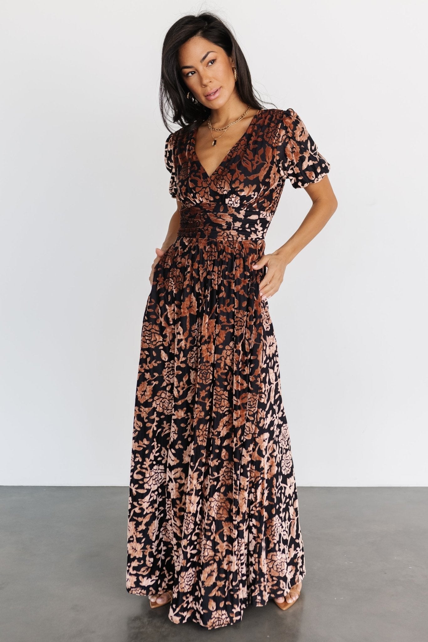 Leslie Velvet Maxi Dress | Baltic Born Black + Bronze