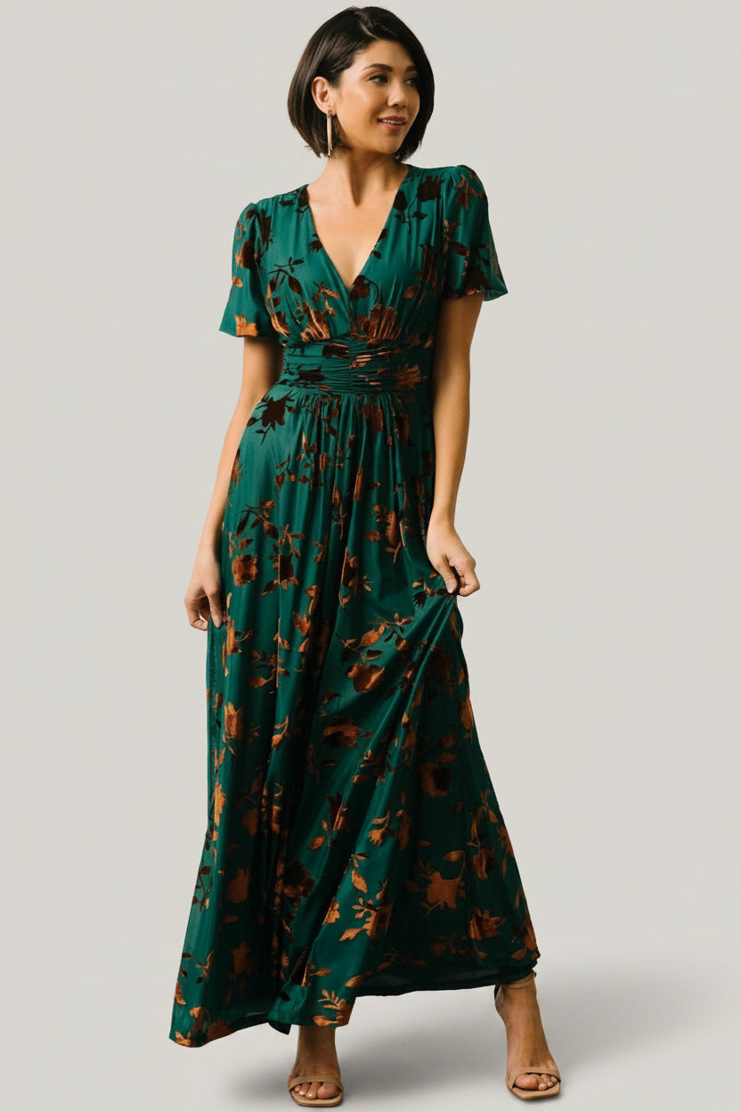 Leslie Velvet Maxi Dress | Baltic Born Bronze + Jade