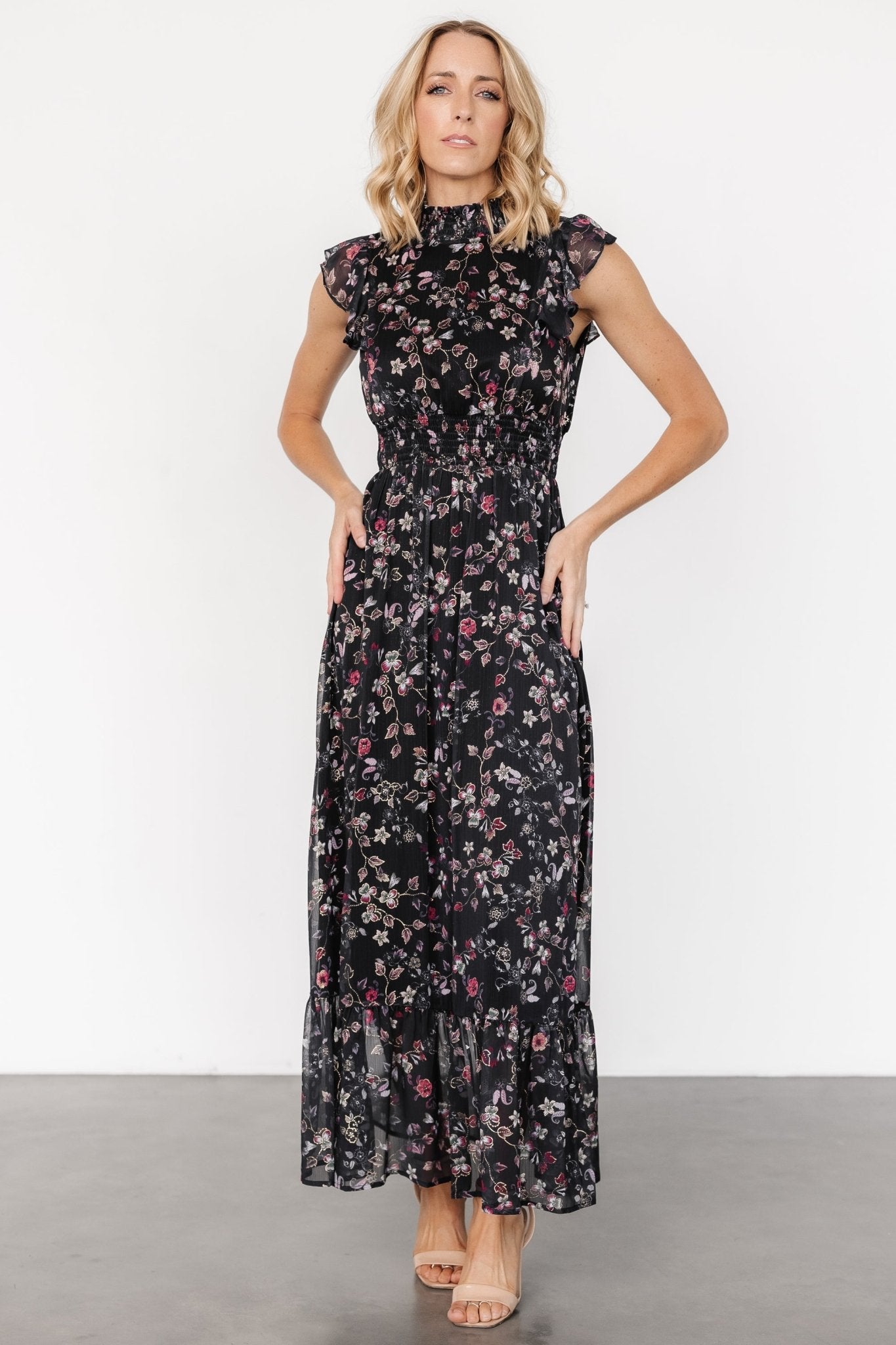 Kearny Ruffle Maxi Dress | Baltic Born Midnight + Gold Multi