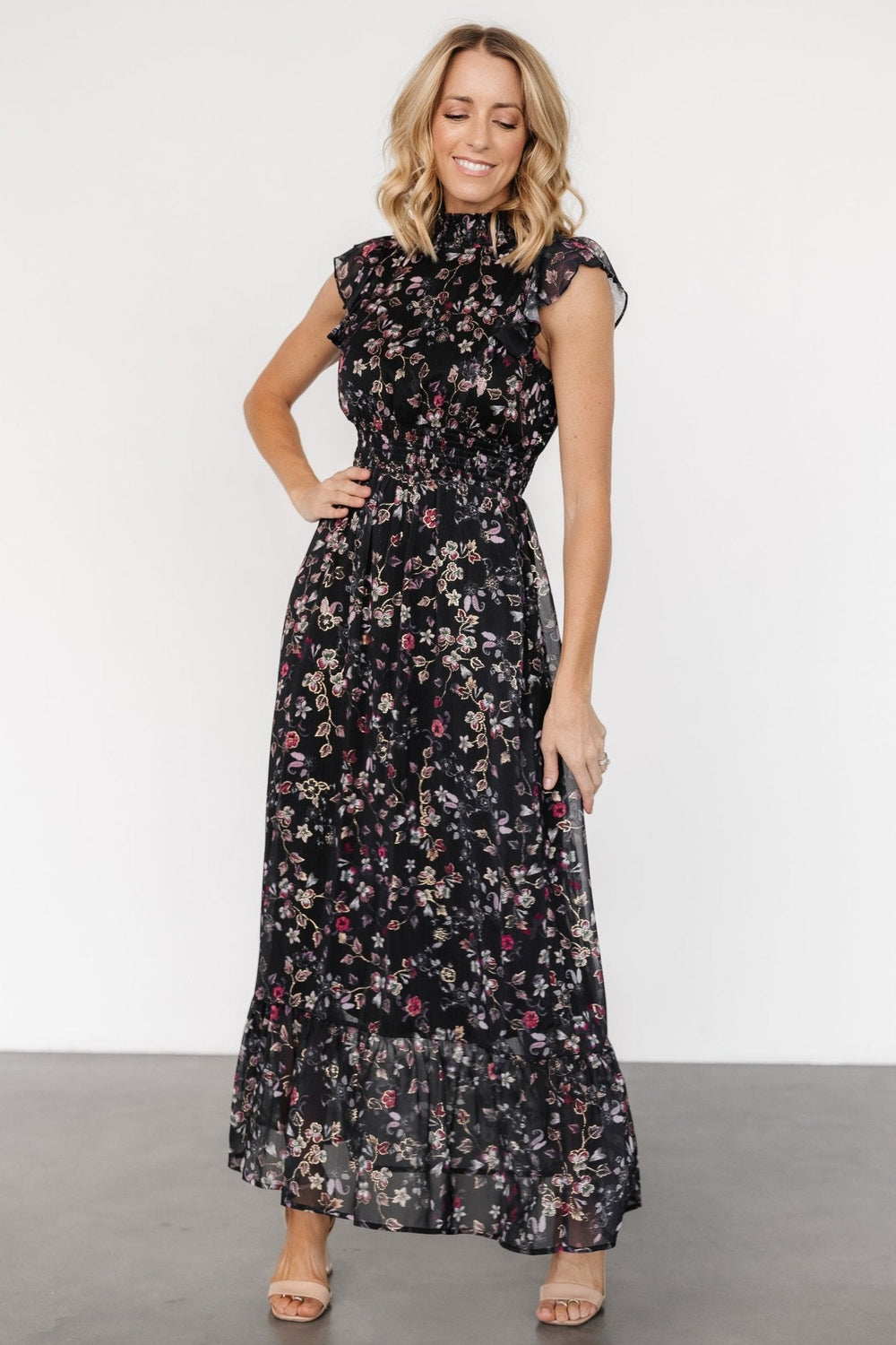 Kearny Ruffle Maxi Dress | Baltic Born Midnight + Gold Multi