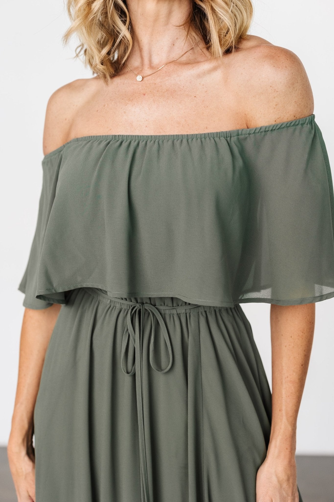 Victoria Off Shoulder Maxi Dress | Baltic Born Dark Sage