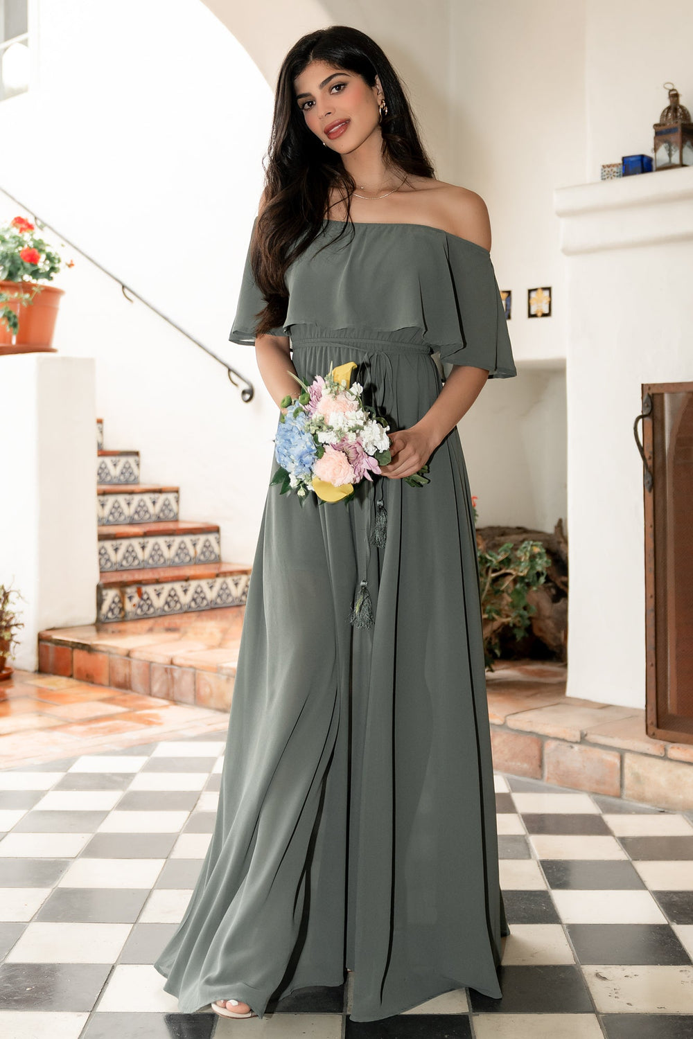 Victoria Off Shoulder Maxi Dress | Baltic Born Dark Sage