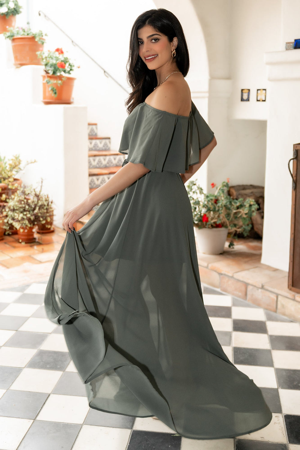 Victoria Off Shoulder Maxi Dress | Baltic Born Dark Sage