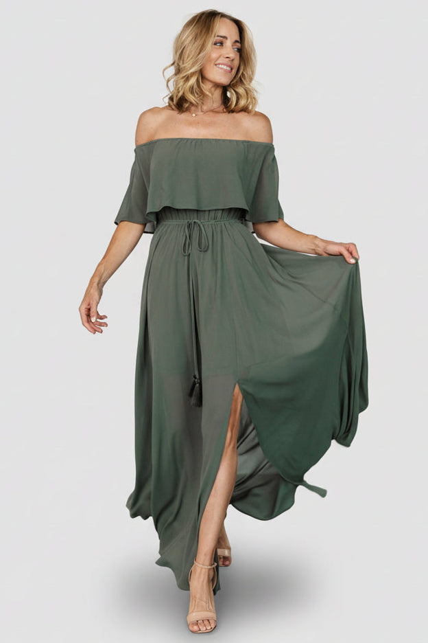 Victoria Off Shoulder Maxi Dress | Baltic Born Dark Sage