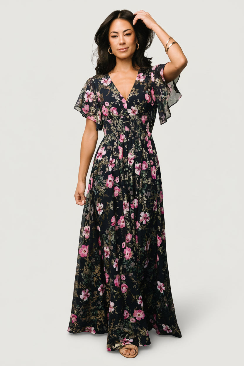 Lynlee Metallic Maxi Dress | Baltic Born Dark Blue + Pink