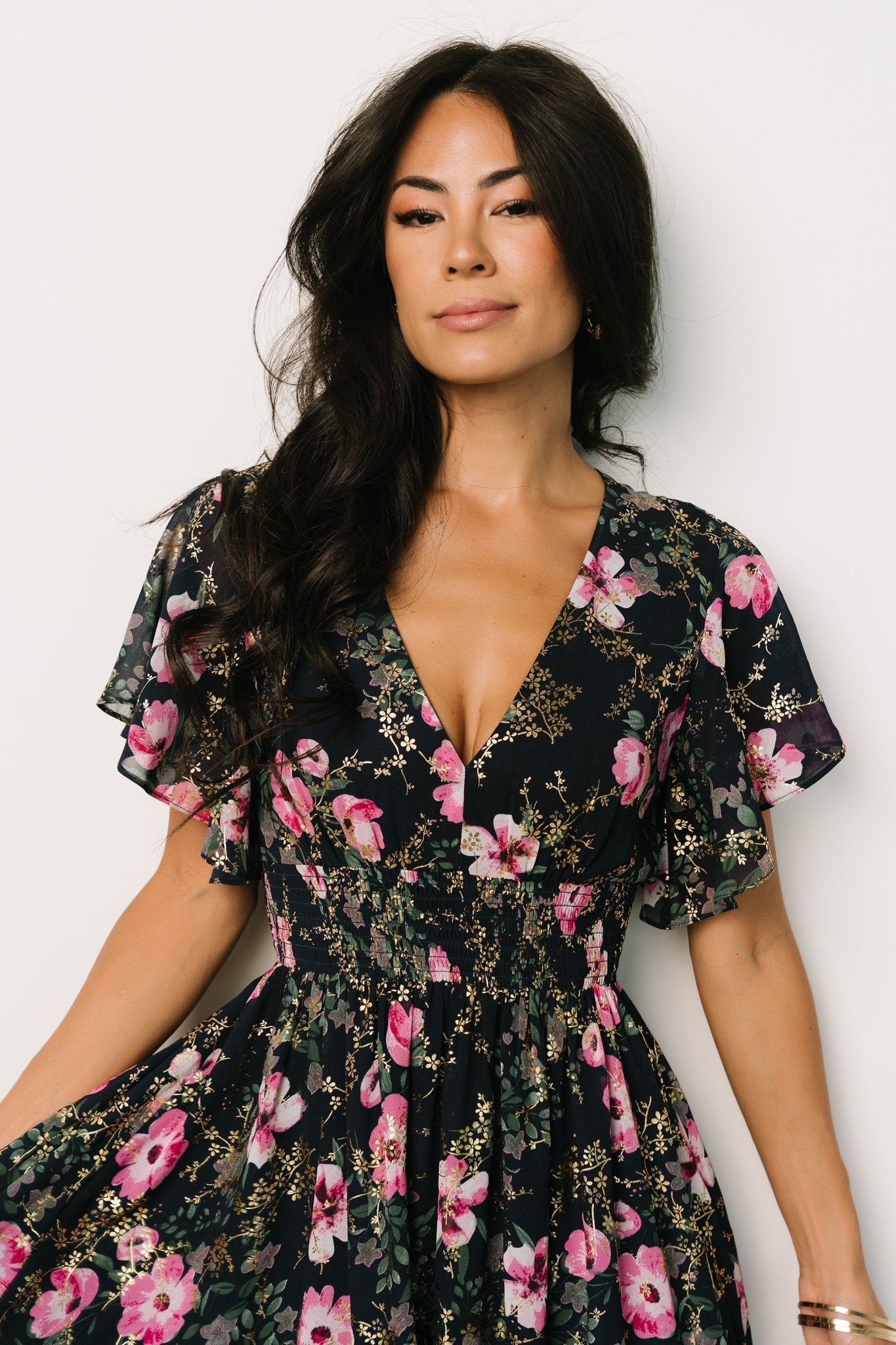 Lynlee Metallic Maxi Dress | Baltic Born Dark Blue + Pink