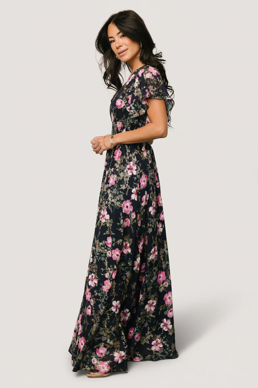 Lynlee Metallic Maxi Dress | Baltic Born Dark Blue + Pink