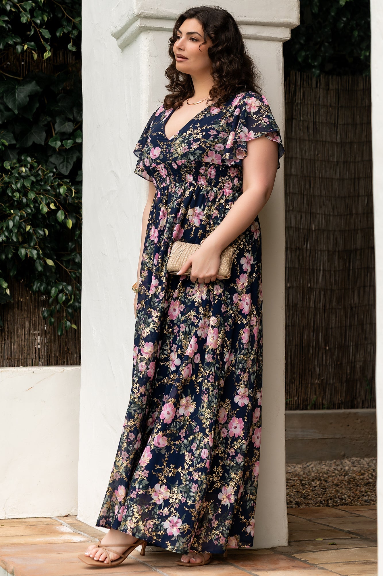 Lynlee Metallic Maxi Dress | Baltic Born Dark Blue + Pink