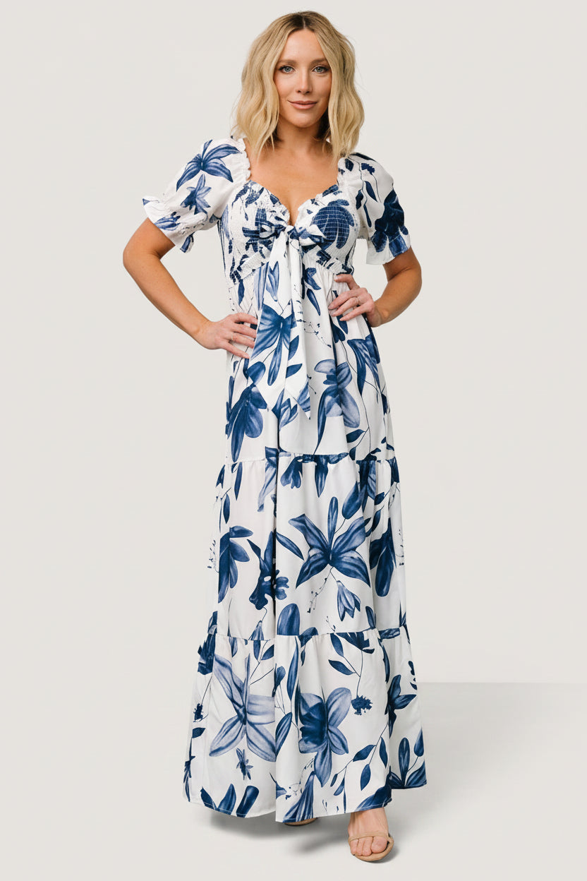 Hilaria Maxi Dress | Baltic Born White + Blue