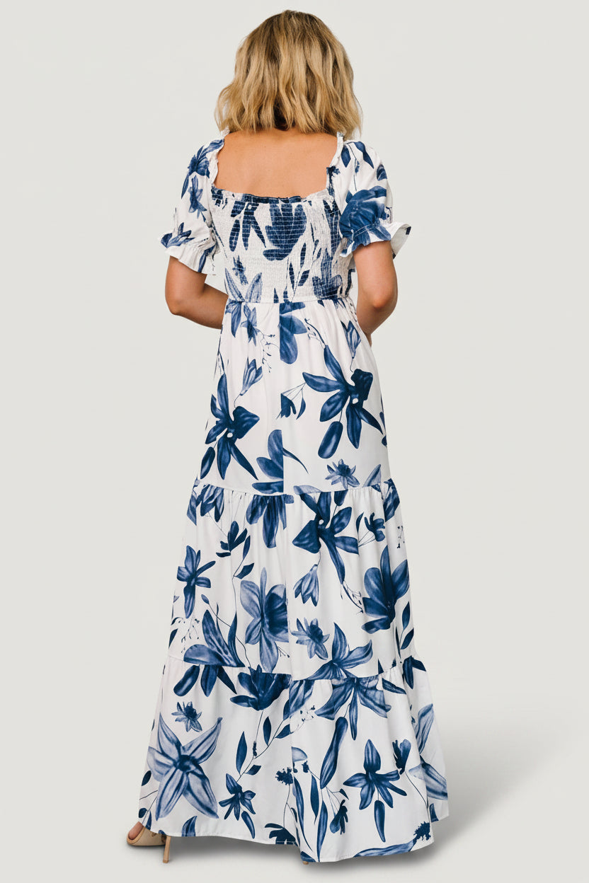 Hilaria Maxi Dress | Baltic Born White + Blue