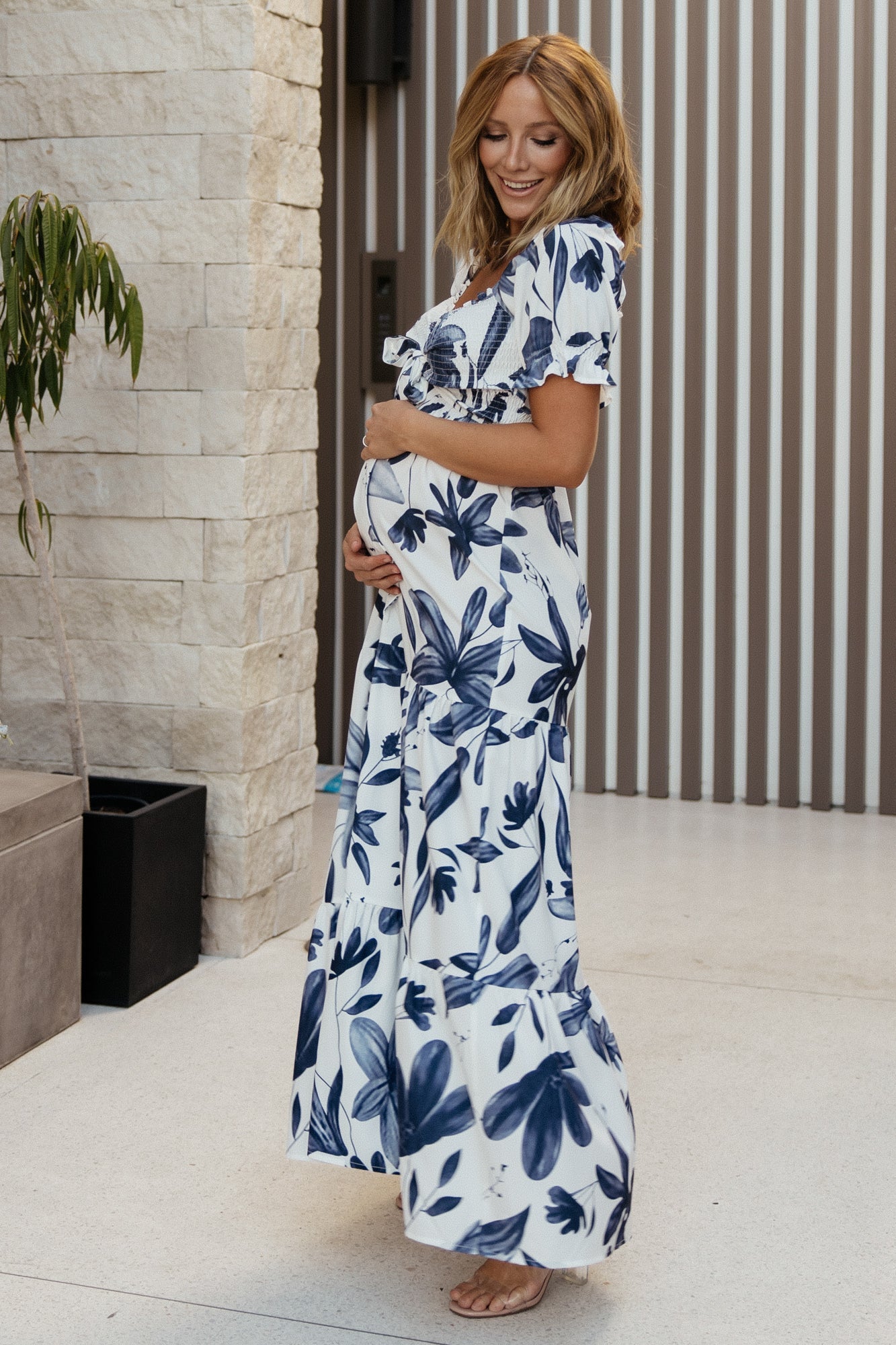 Hilaria Maxi Dress | Baltic Born White + Blue