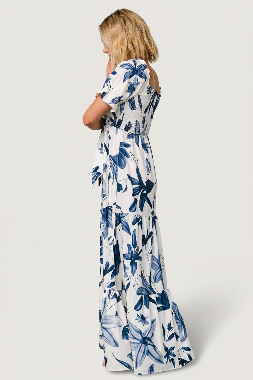 Hilaria Maxi Dress | Baltic Born White + Blue