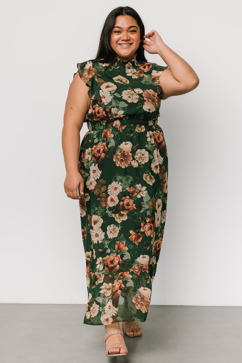 Kearny Ruffle Maxi Dress | Baltic Born Dark Green Floral