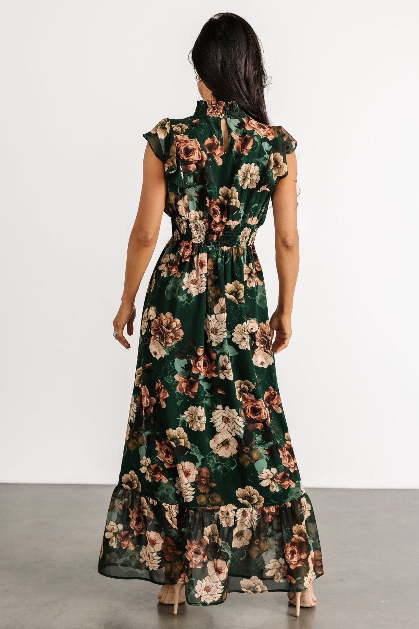Kearny Ruffle Maxi Dress | Baltic Born Dark Green Floral