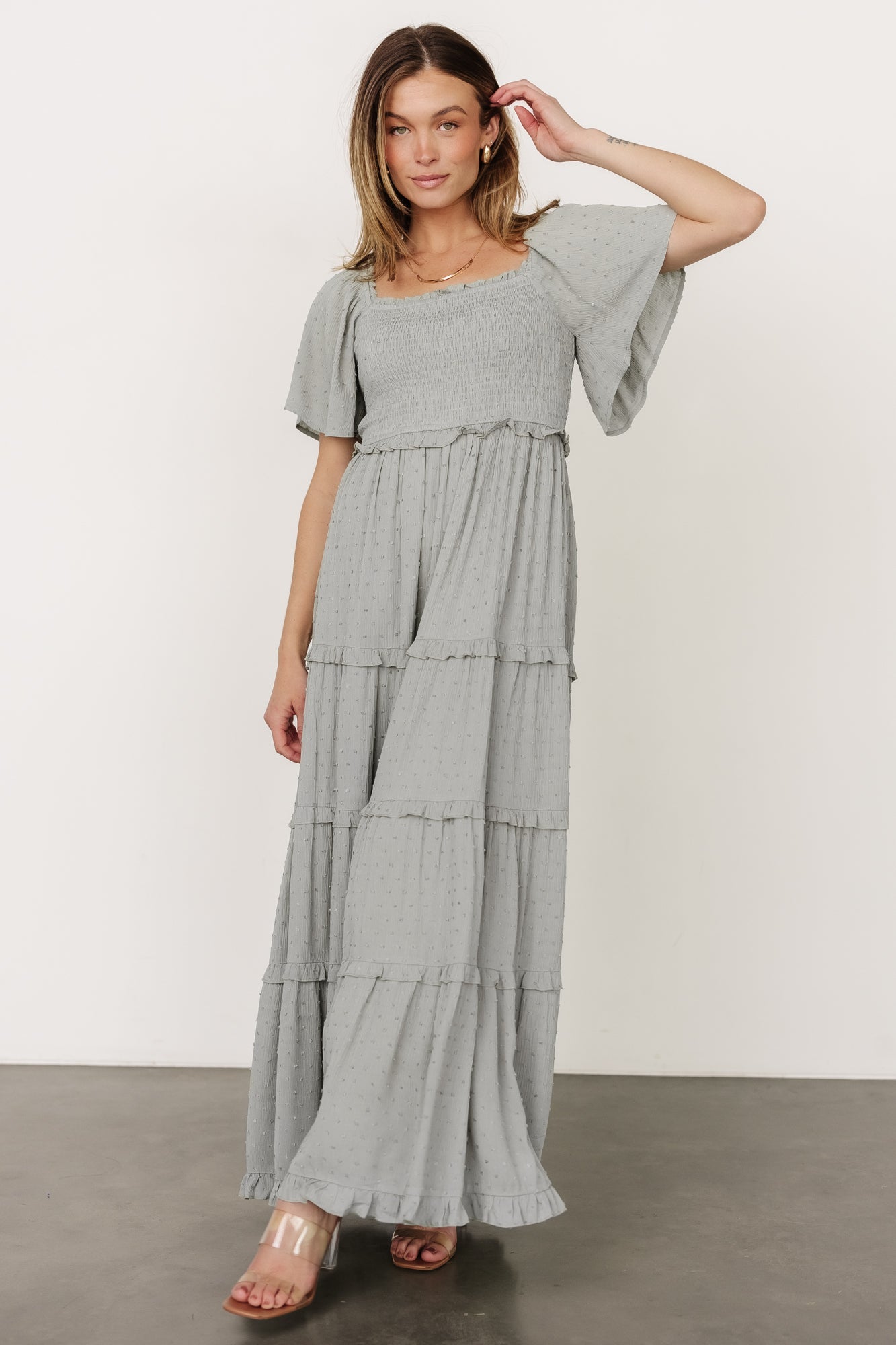 Lenora Smocked Dotted Maxi Dress | Baltic Born Sage