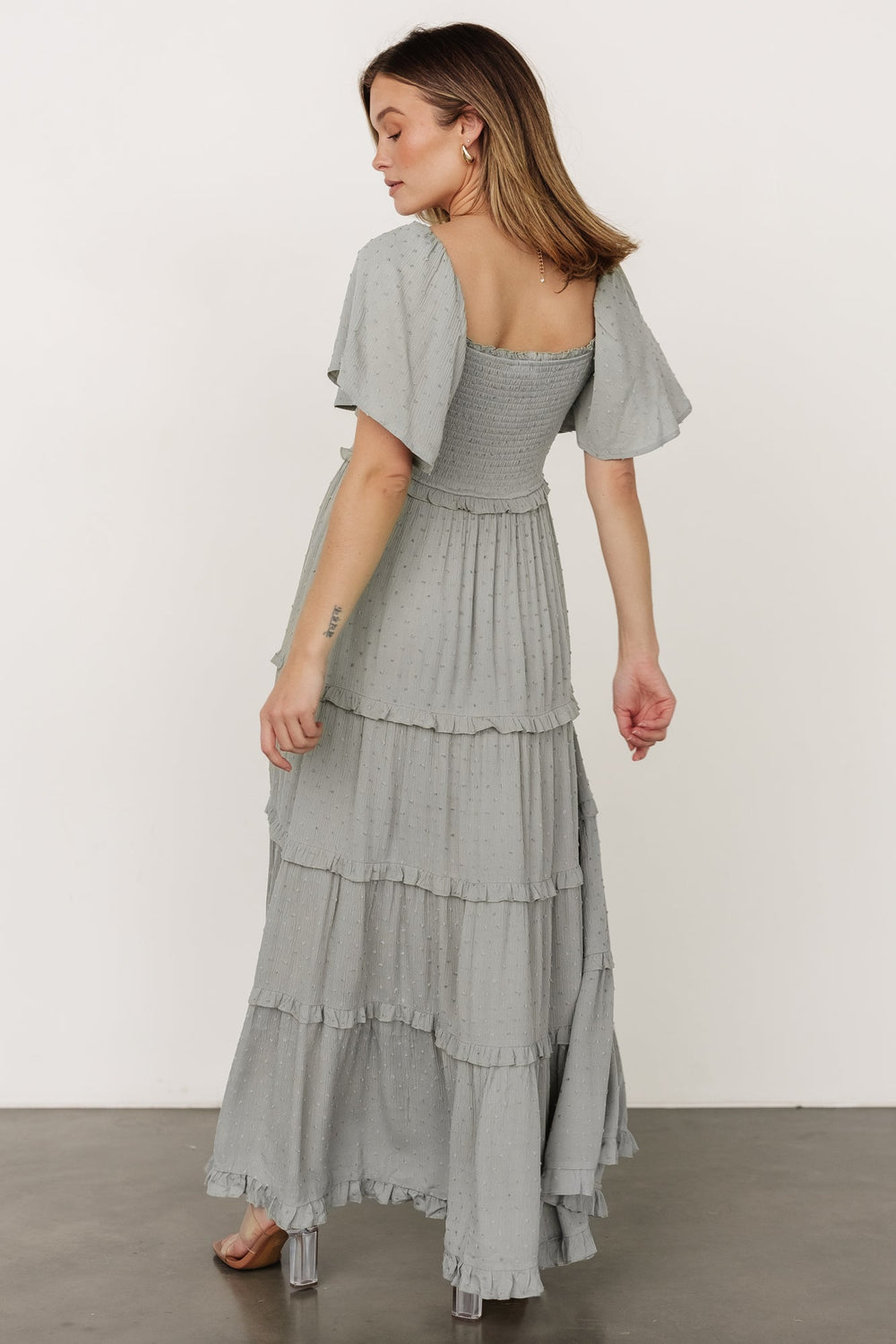 Lenora Smocked Dotted Maxi Dress | Baltic Born Sage
