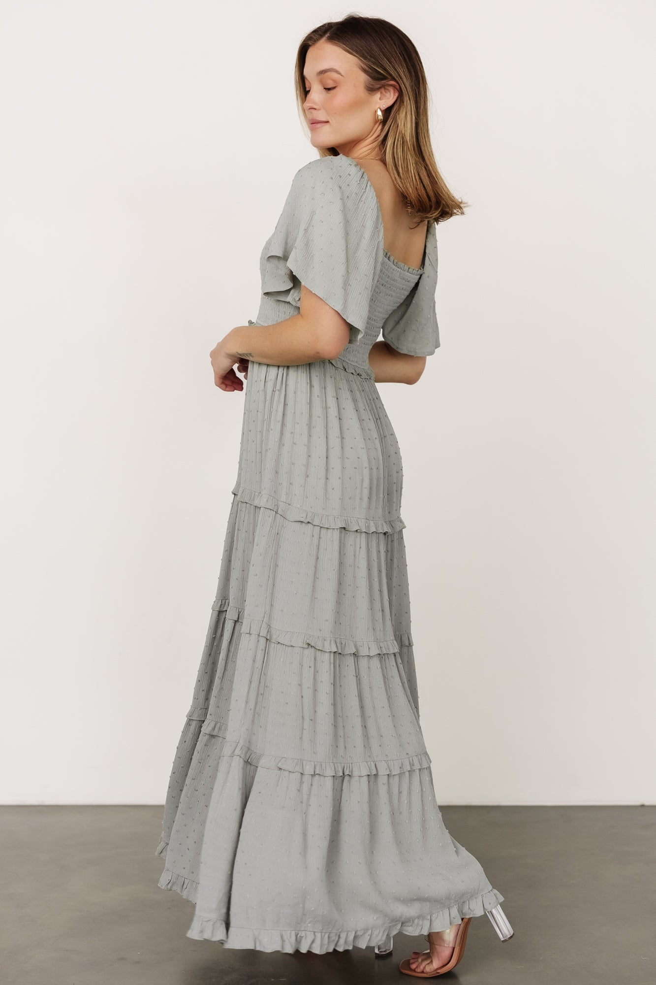 Lenora Smocked Dotted Maxi Dress | Baltic Born Sage