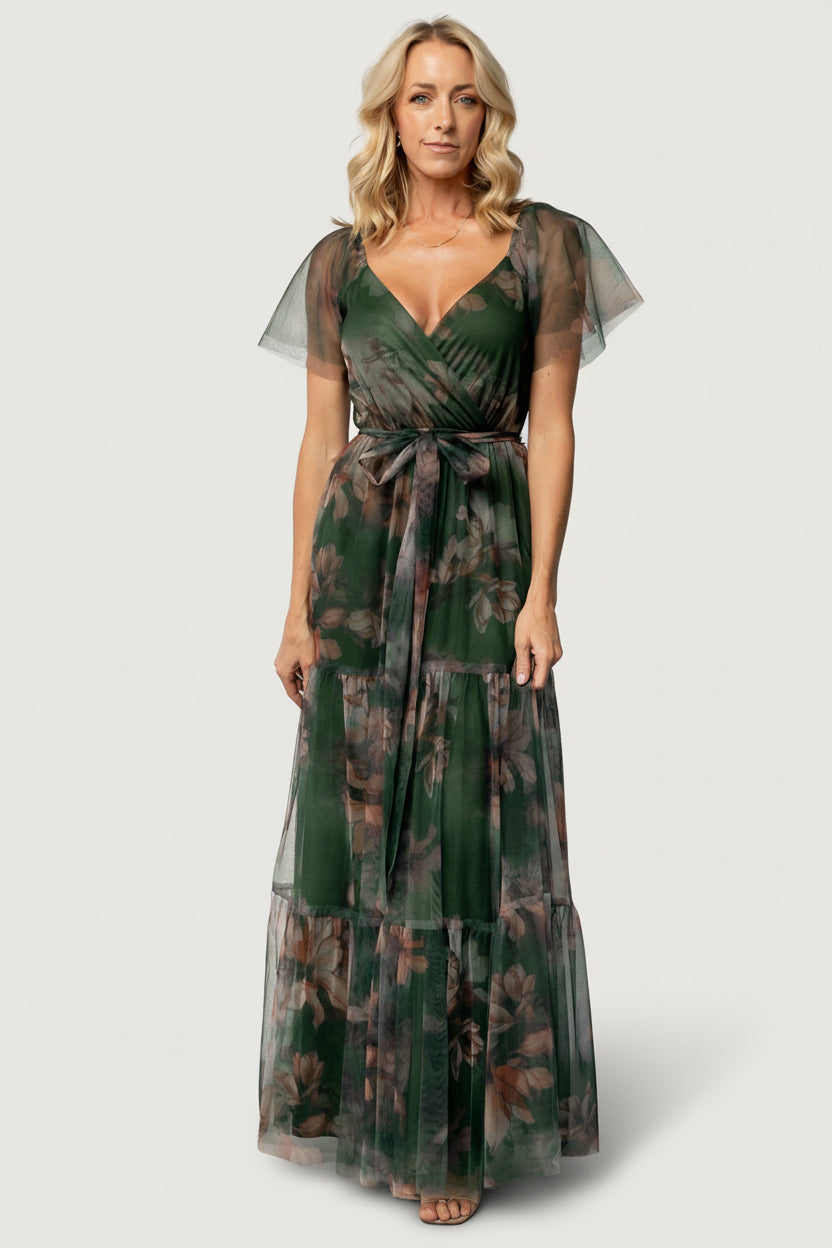Nicola Tulle Maxi Dress | Baltic Born Deep Green Floral