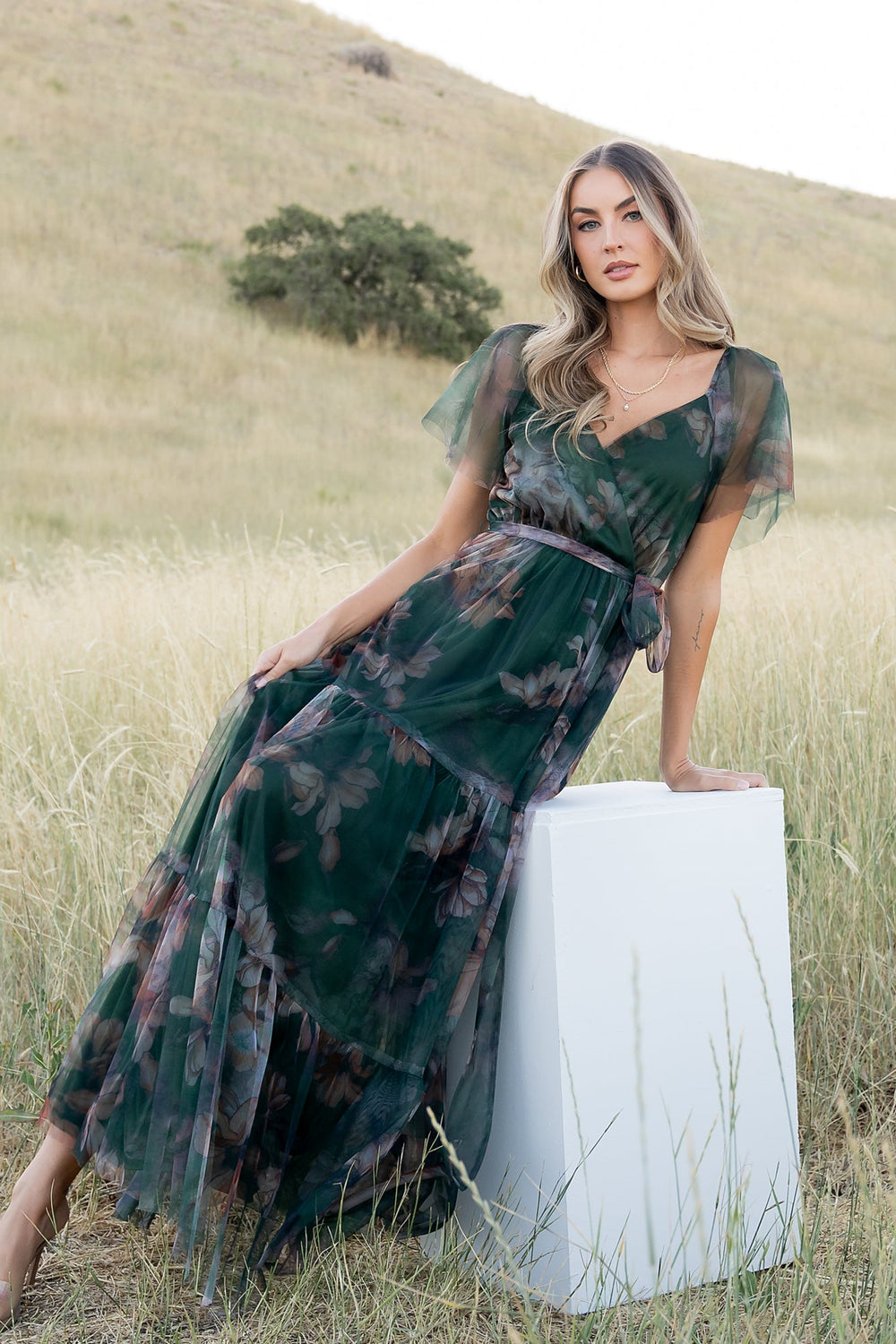 Nicola Tulle Maxi Dress | Baltic Born Deep Green Floral