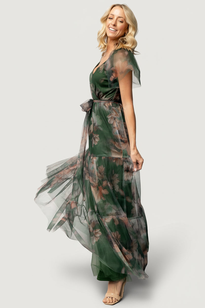 Nicola Tulle Maxi Dress | Baltic Born Deep Green Floral