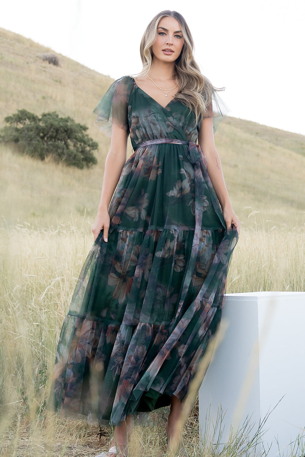 Nicola Tulle Maxi Dress | Baltic Born Deep Green Floral