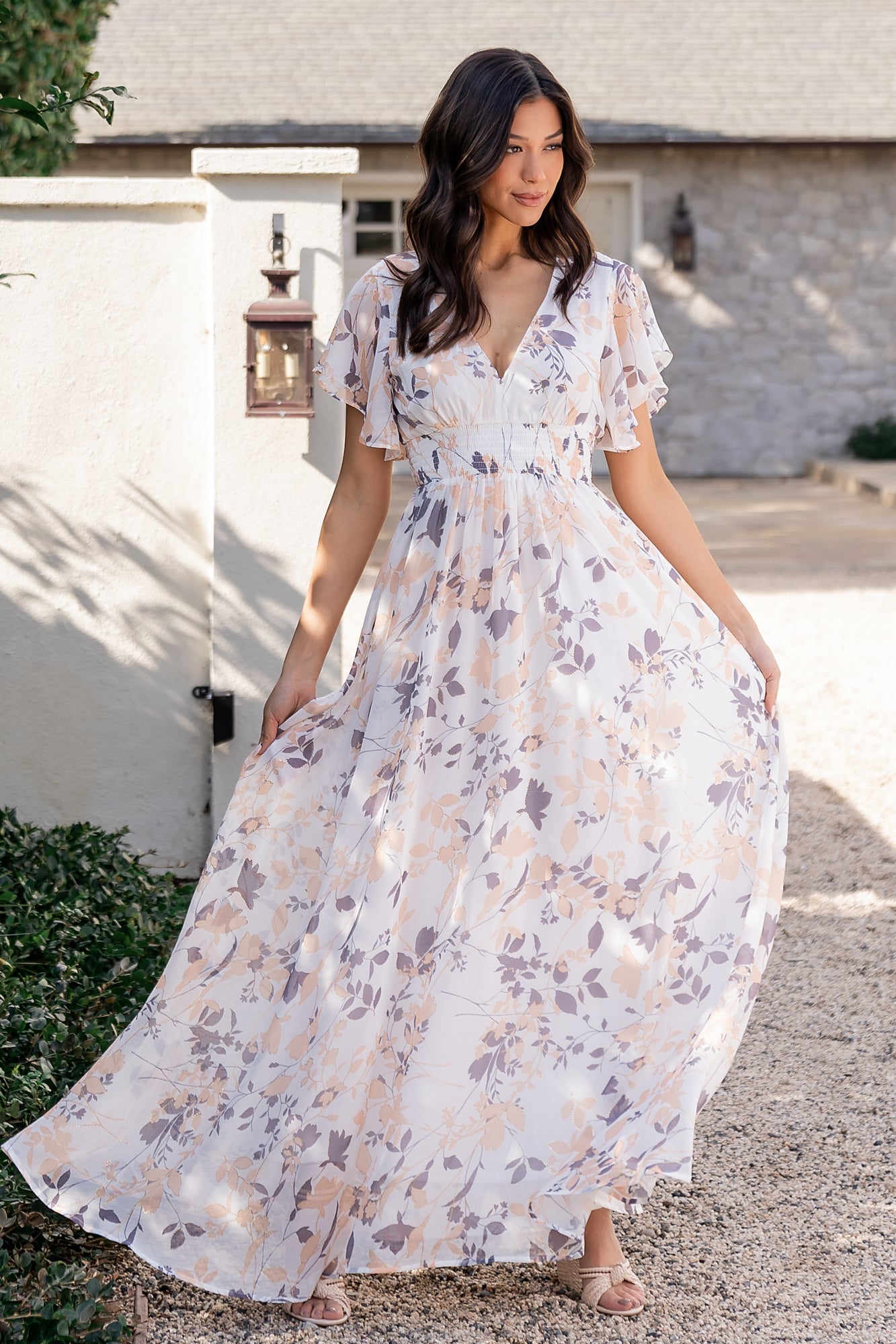 Lynlee Metallic Maxi Dress | Baltic Born Off White Print