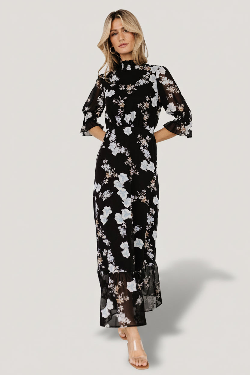Marie Mock Neck Maxi Dress | Baltic Born Black Floral