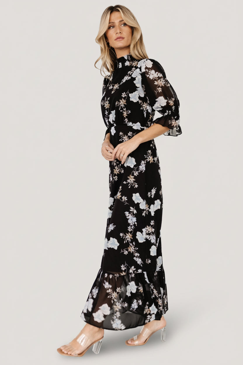 Marie Mock Neck Maxi Dress | Baltic Born Black Floral