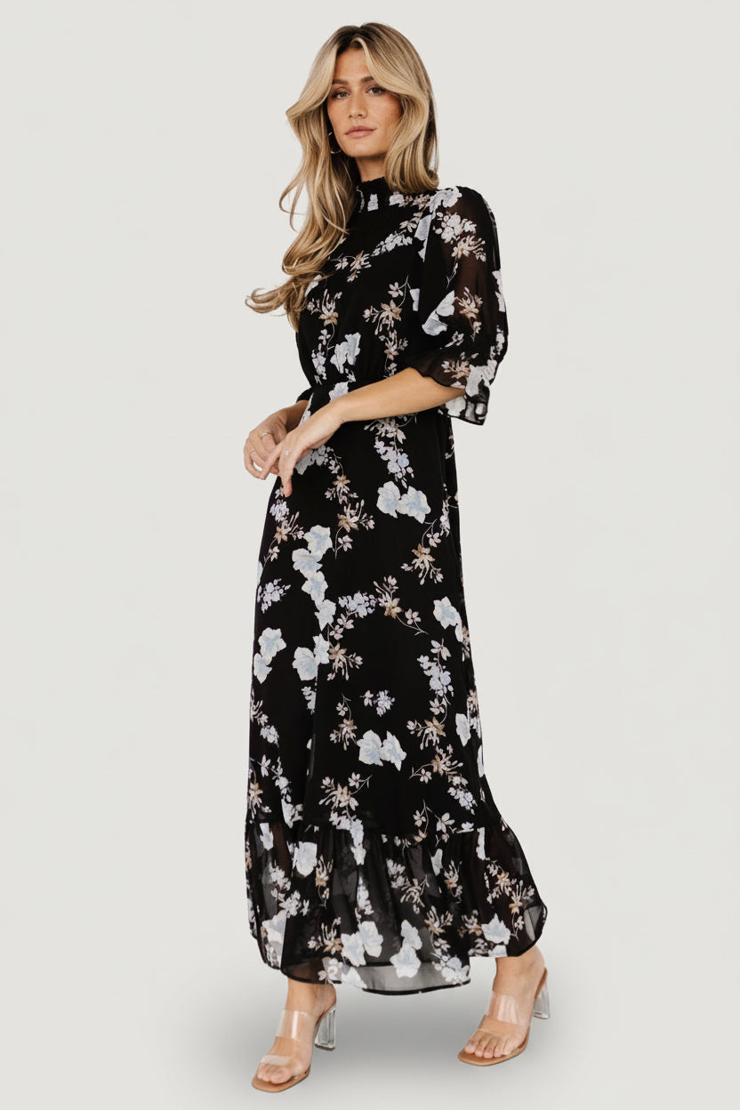 Marie Mock Neck Maxi Dress | Baltic Born Black Floral