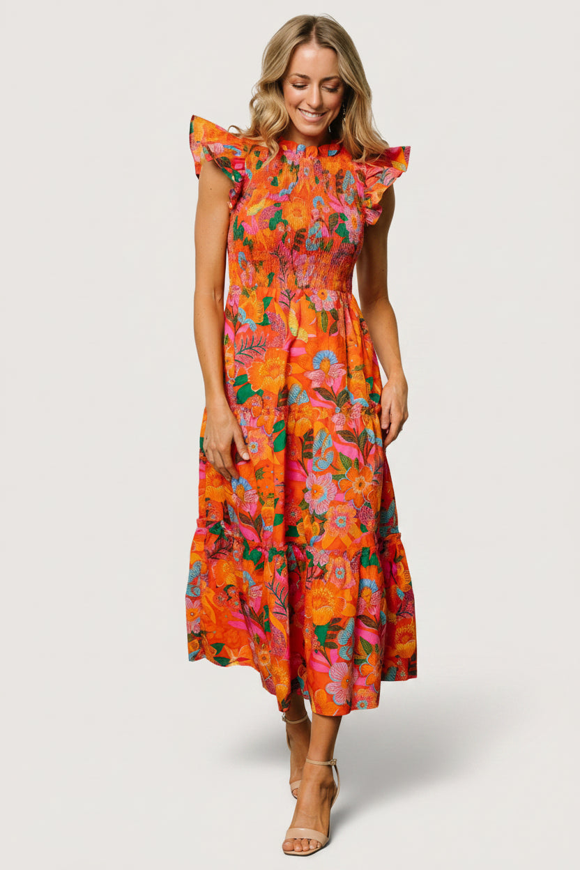 Emily Smocked Tier Dress | Baltic Born Orange Floral