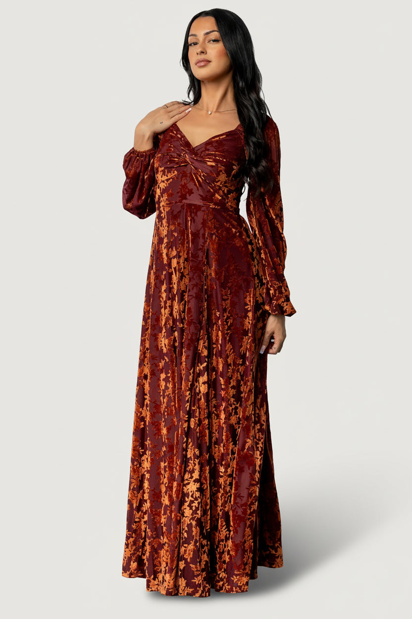 Aurora Velvet Maxi Dress | Baltic Born Clove + Copper Floral