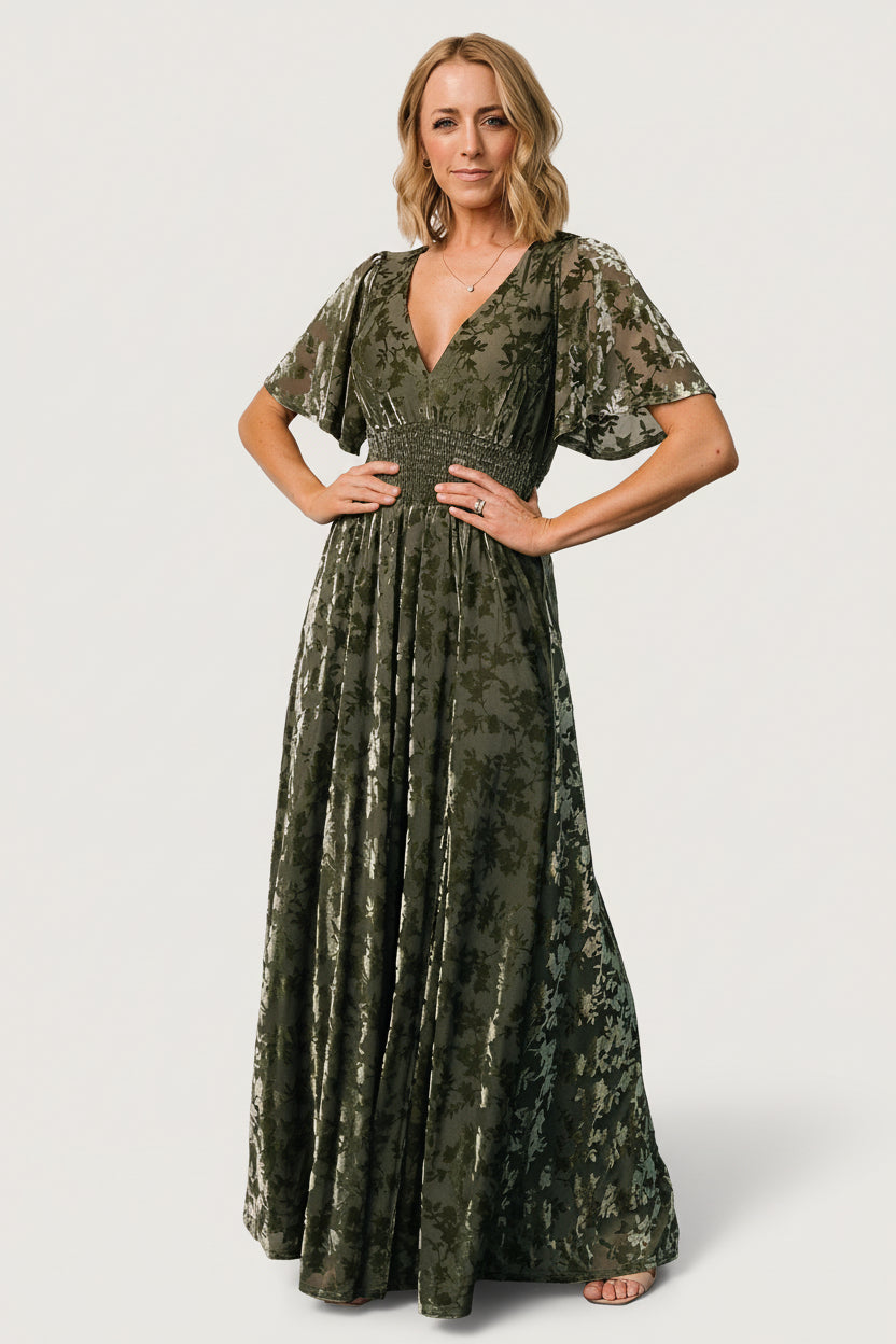Veronica Velvet Maxi Dress | Baltic Born Dark Sage