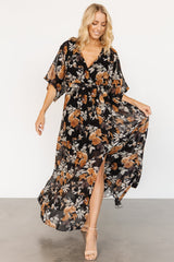 Kia Kimono Maxi Dress | Baltic Born Black + Copper Floral