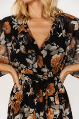 Kia Kimono Maxi Dress | Baltic Born Black + Copper Floral