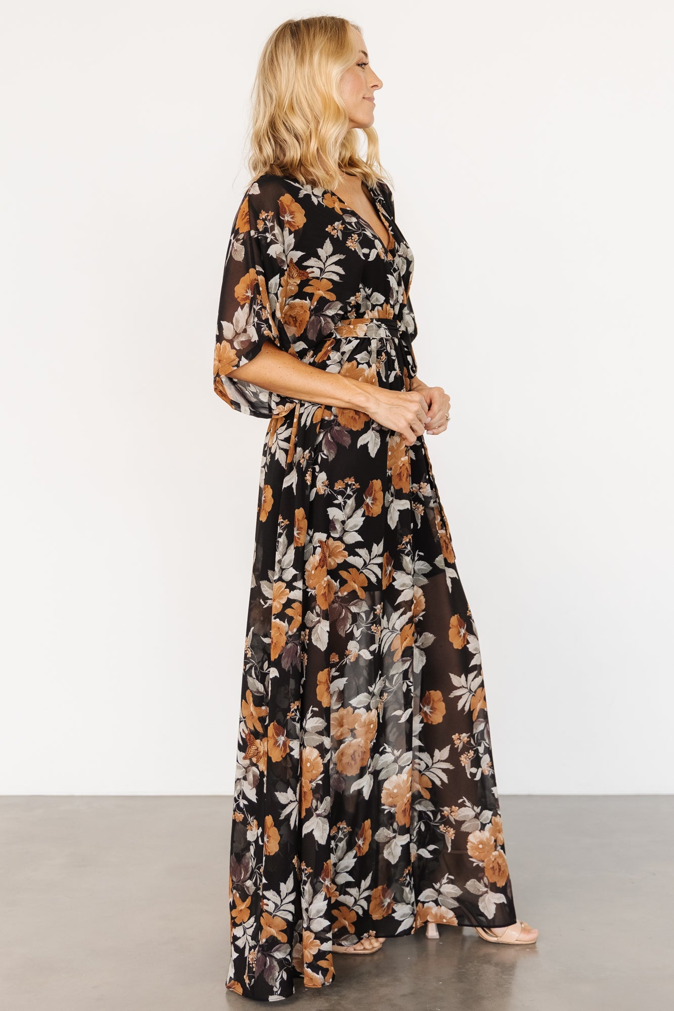 Kia Kimono Maxi Dress | Baltic Born Black + Copper Floral