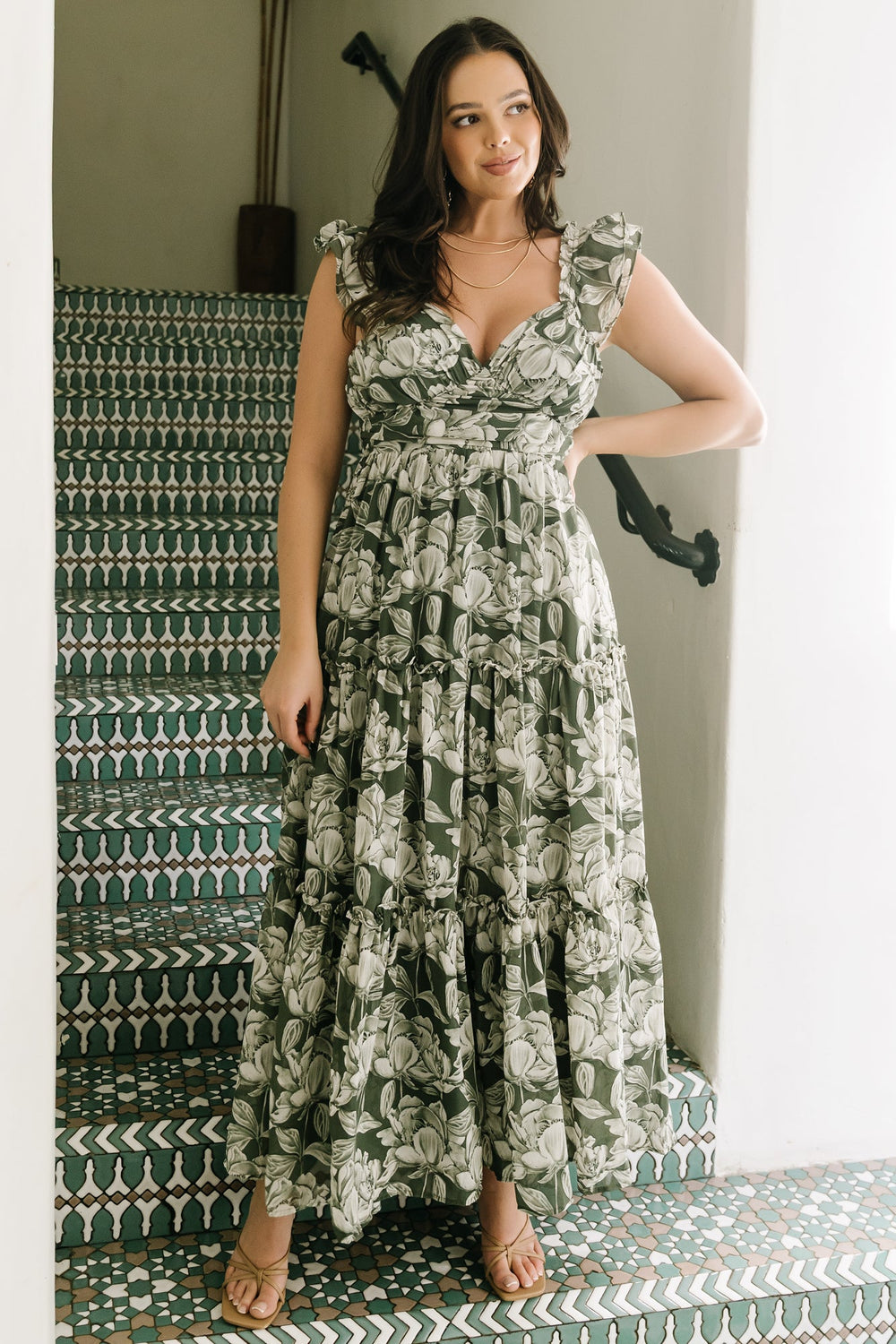 Martina Maxi Dress | Baltic Born Green + White