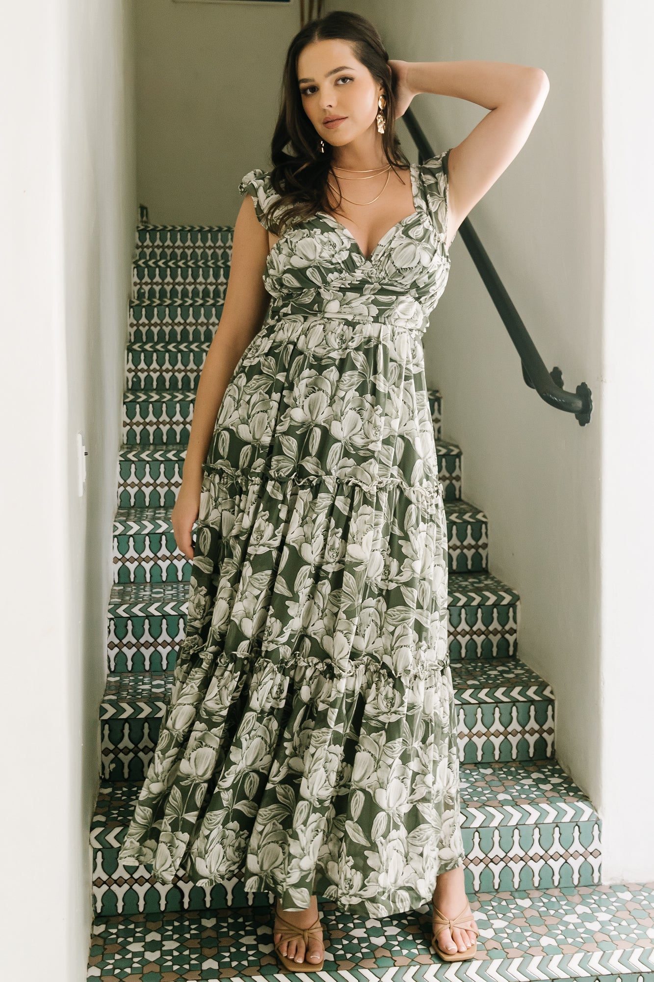 Martina Maxi Dress | Baltic Born Green + White