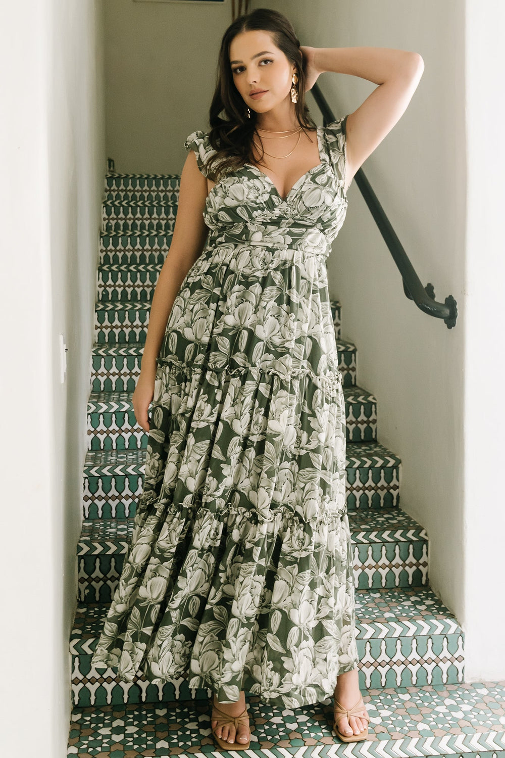 Martina Maxi Dress | Baltic Born Green + White
