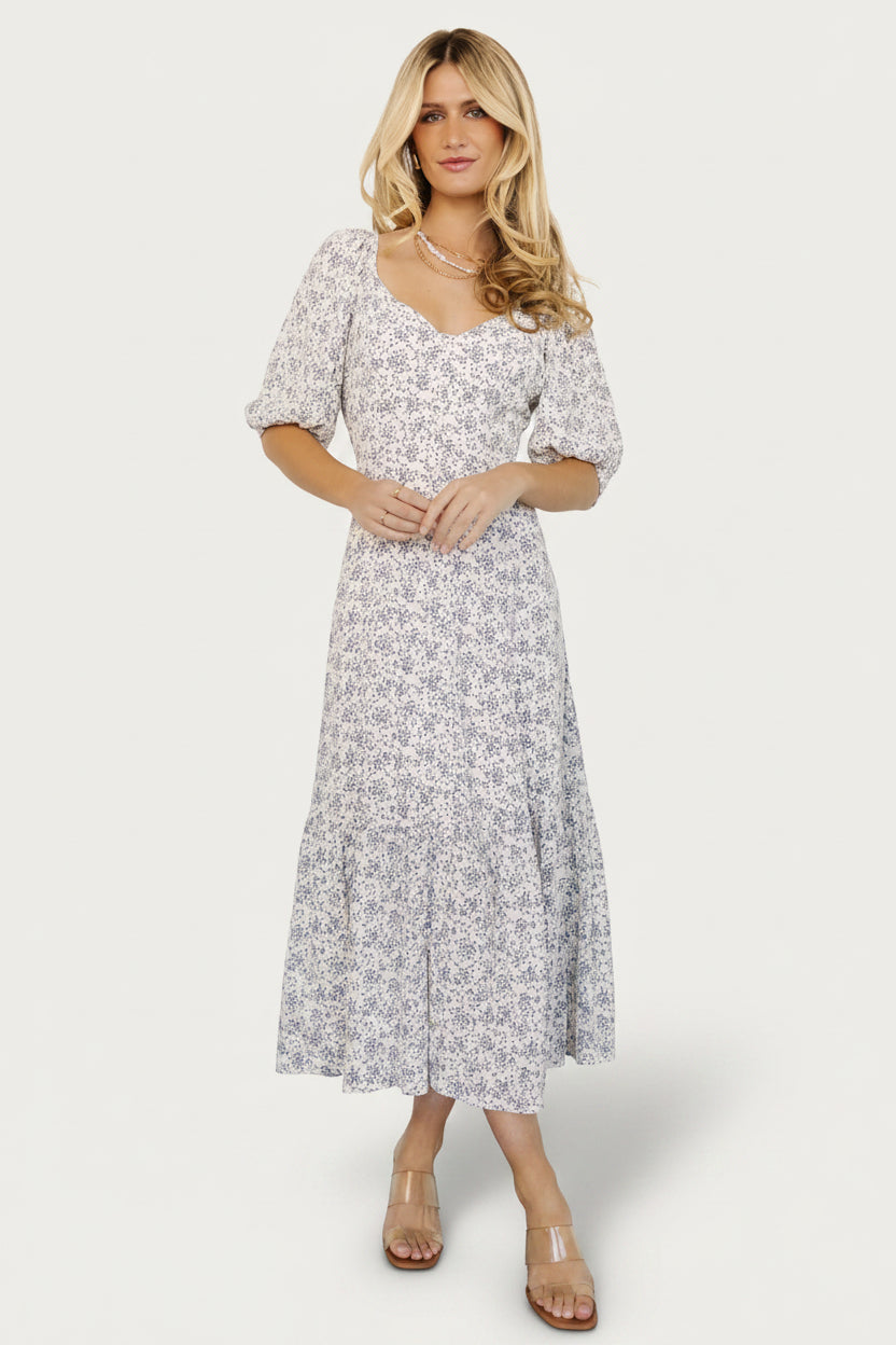 Elisabeth Button Dress | Baltic Born Off White + Blue Floral