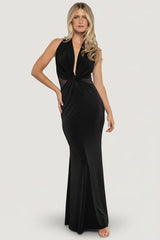 Roma Deep V Halter Gown | Baltic Born Black