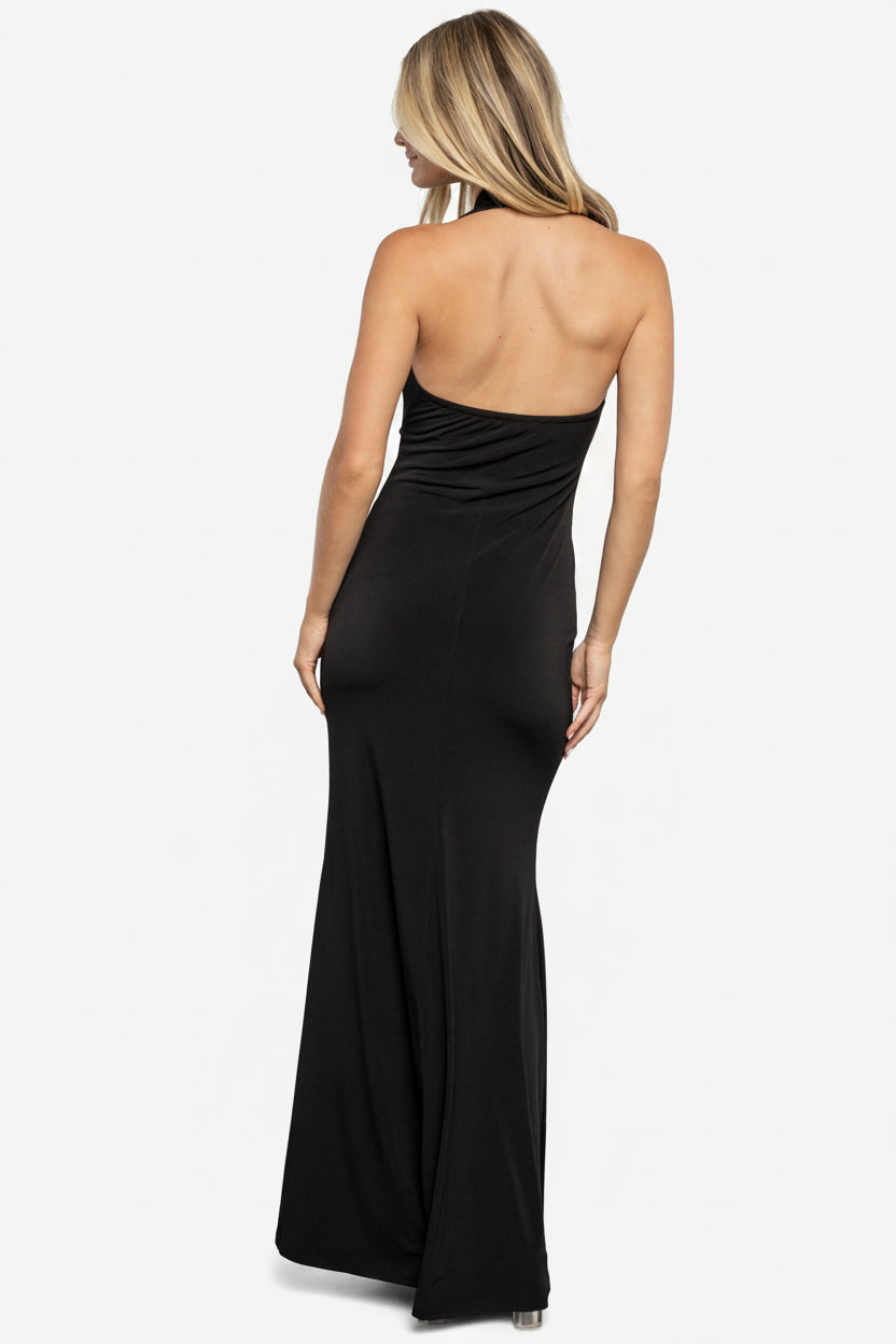 Roma Deep V Halter Gown | Baltic Born Black