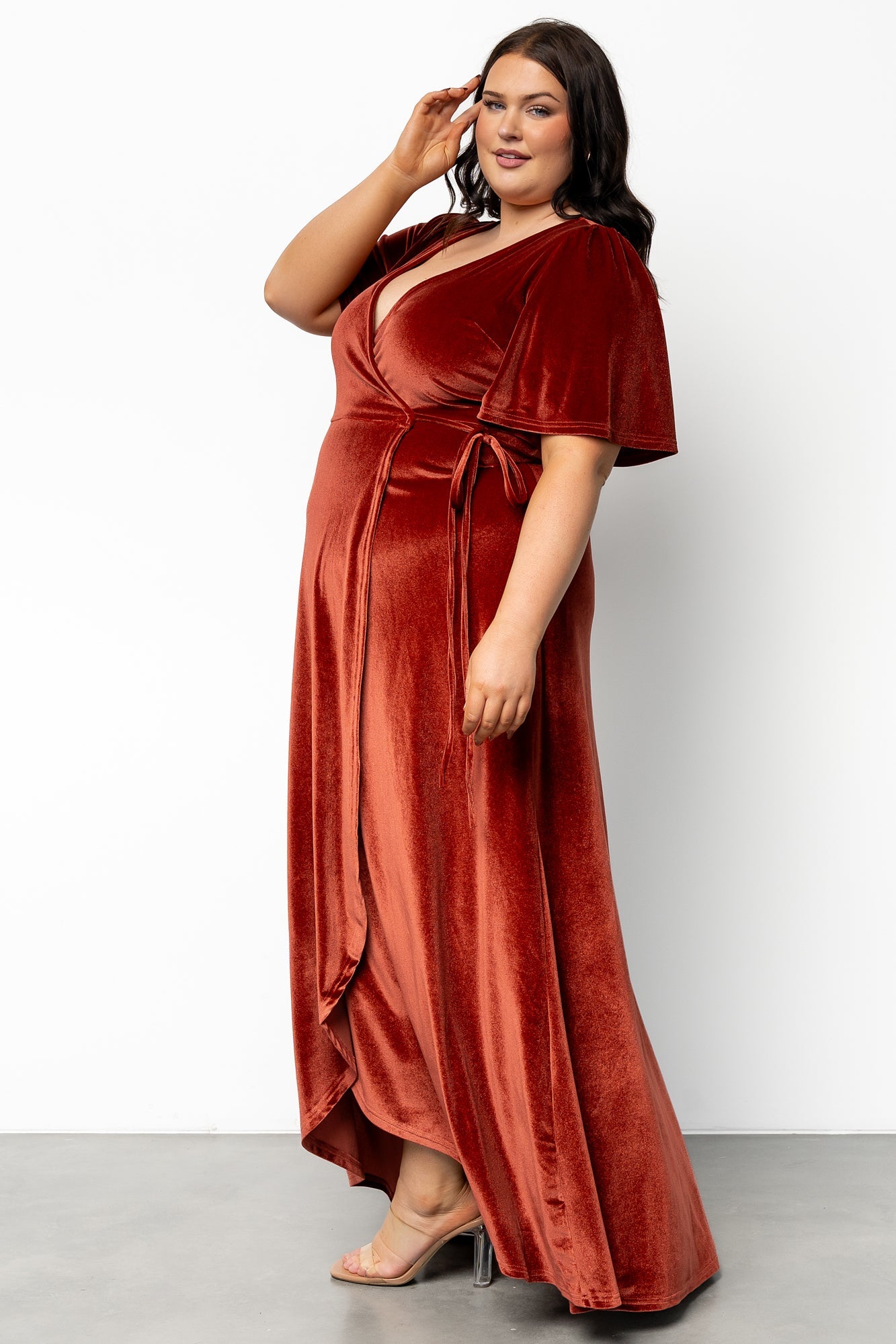Katelyn Velvet Maxi Wrap Dress | Baltic Born Cinnamon