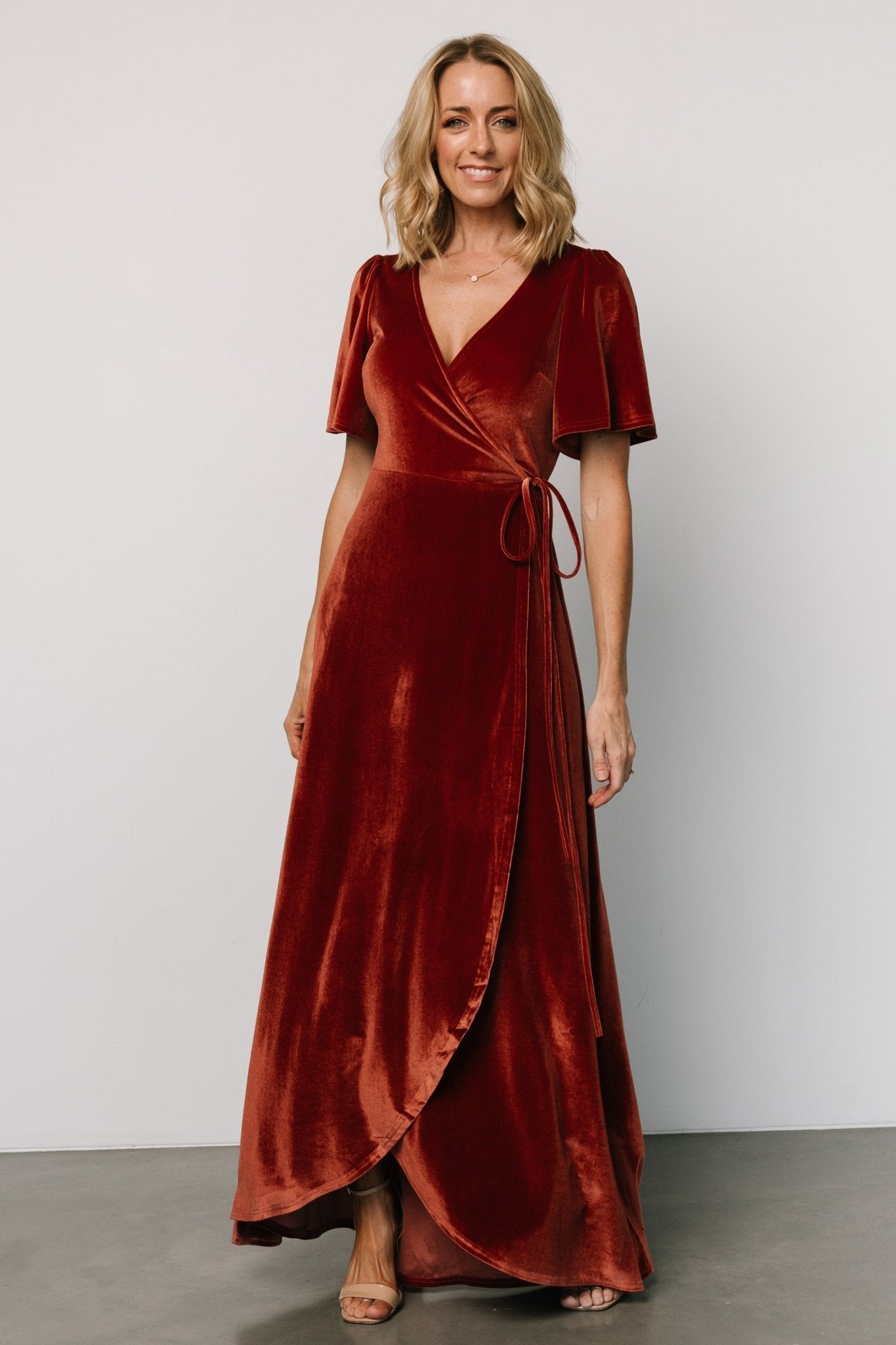 Katelyn Velvet Maxi Wrap Dress | Baltic Born Cinnamon