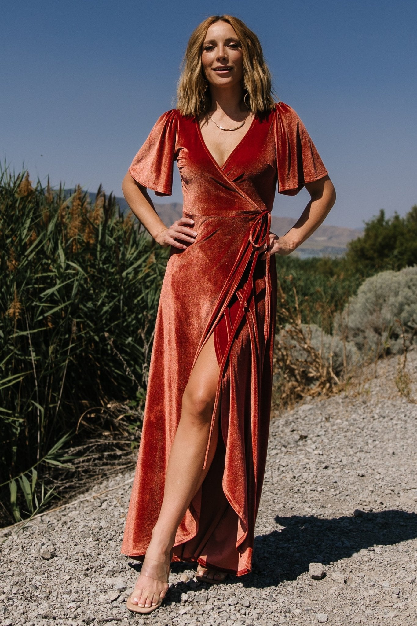 Katelyn Velvet Maxi Wrap Dress | Baltic Born Cinnamon